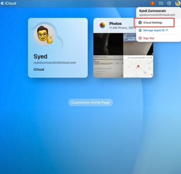 Select iCloud Settings