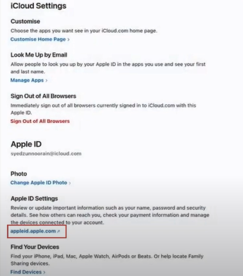 Tap on the Apple ID Link