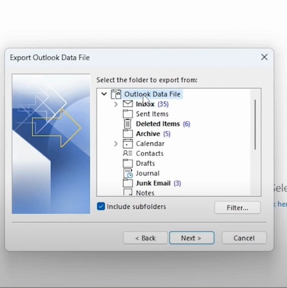 select a folder to export from