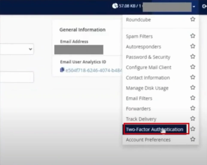 profile drop-down and select Two-Factor Authentication