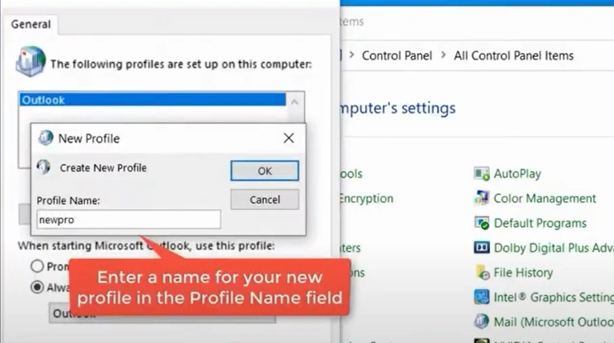 Provide a profile name to create
