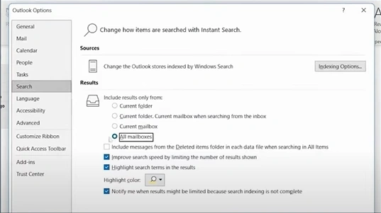 select the All Mailboxes option