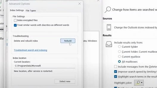 Click on the Rebuild button