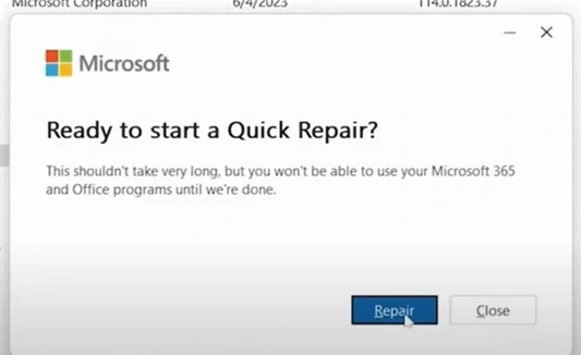 Click the Repair button