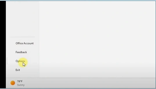 Navigate to Options at the bottom left