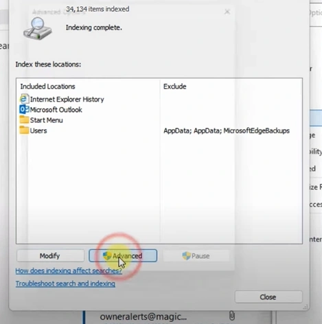 Click on Advanced