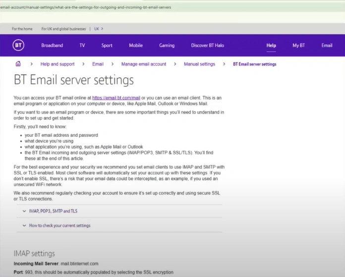 Open a browser and navigate to the official BT