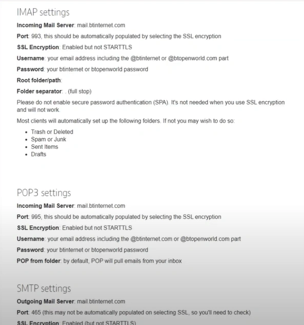 Scroll down and find IMAP settings