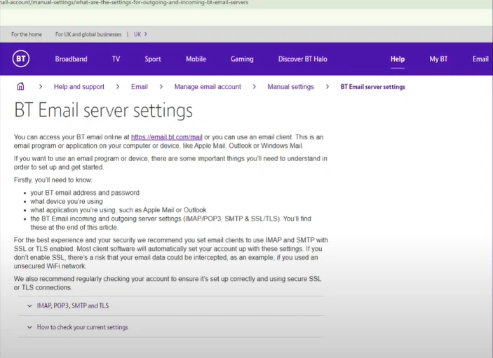 Go back to the BT Email server
