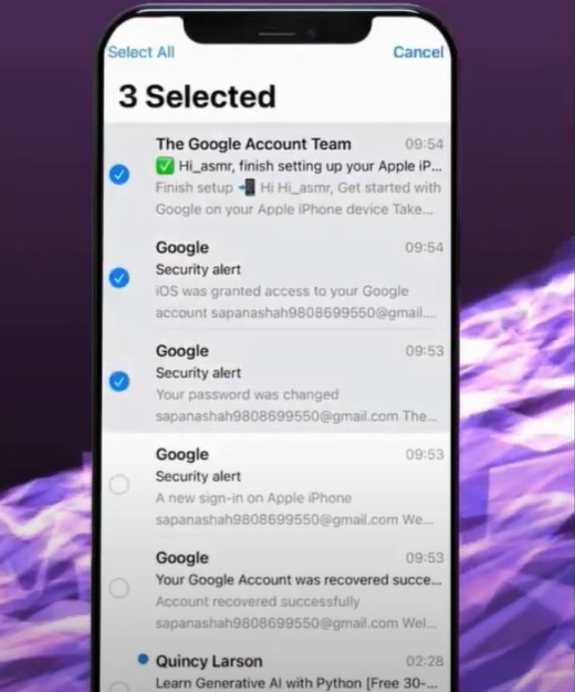 Select the emails you want to restore