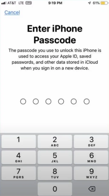 Enter your iPhone passcode