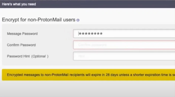 Enter and confirm the message password 