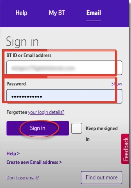 Sign in again to your BTinternet