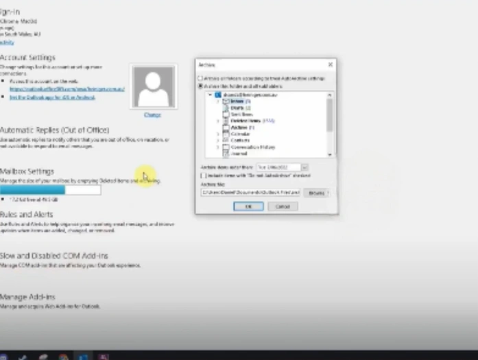 Select Archive this folder and all subfolders