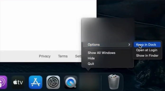 Select Keep in Dock