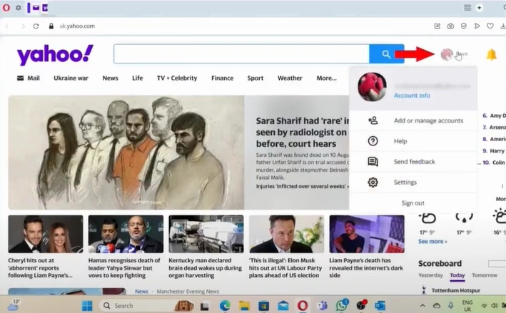Hold the cursor over the account icon