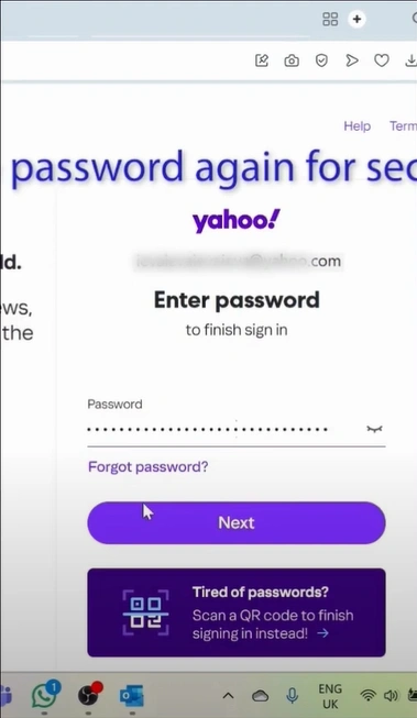 Enter the email password and click