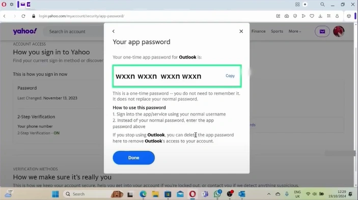 Copy the one-time password 