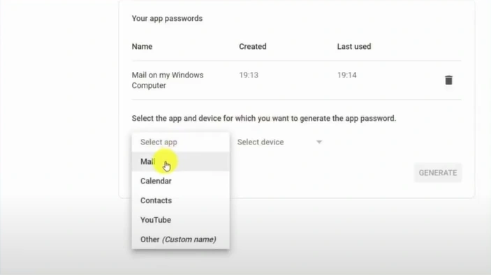 dropdown and click on Mail