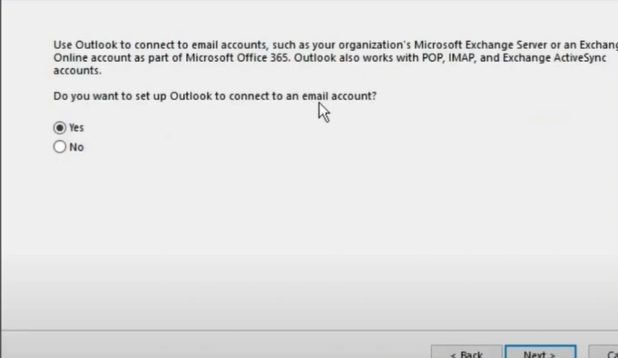 to connect an email account and click on Next