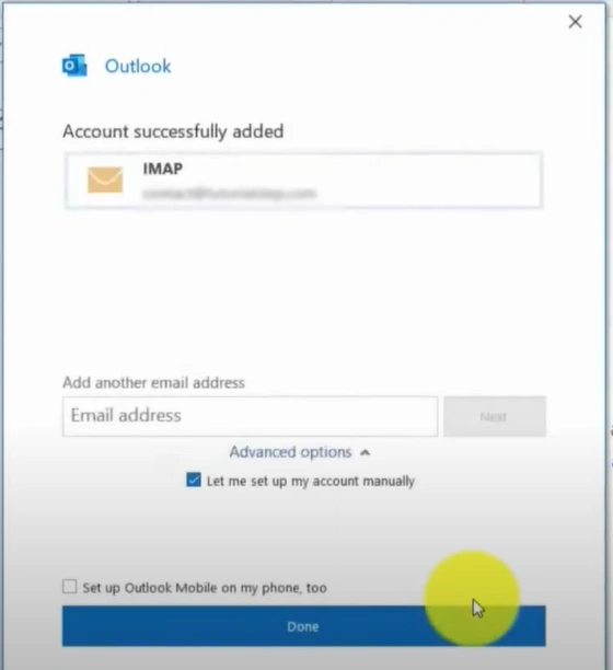  Account Successfully Added screen