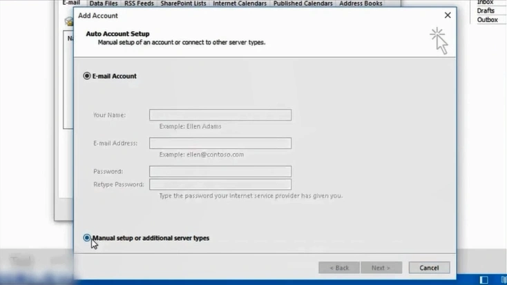 Choose manual setup or additional server