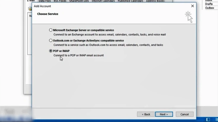 Select the POP or IMAP