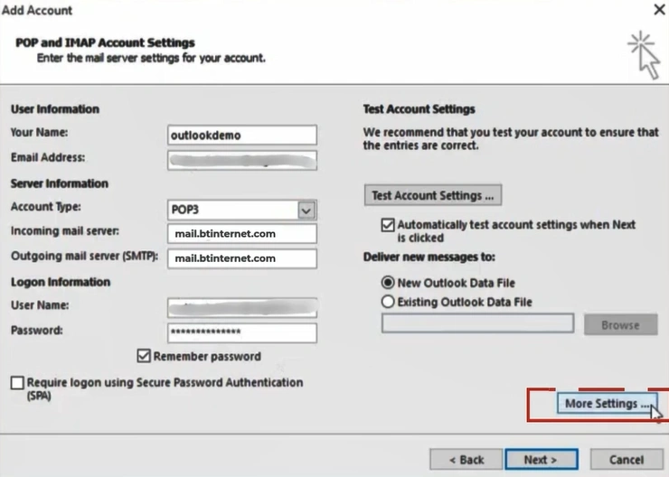Click on More Settings on the bottom right