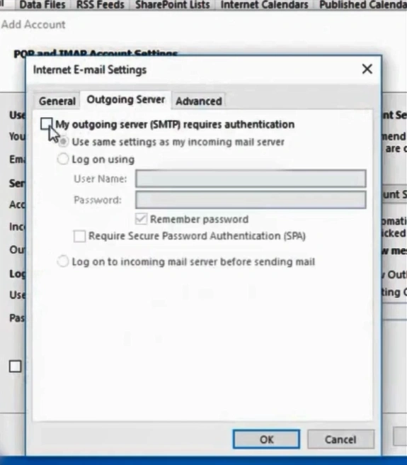 Select the outgoing server and check