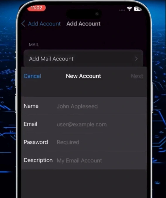 Tap on Add Mail Account