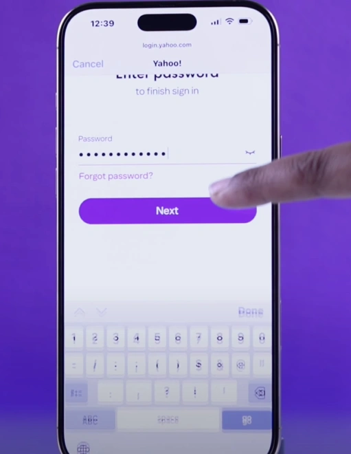 enter the email password and tap Next