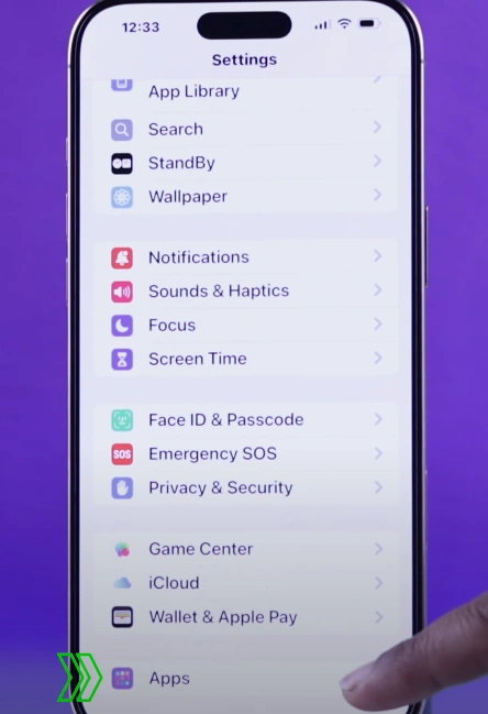 Swipe down slightly and open the Apps section