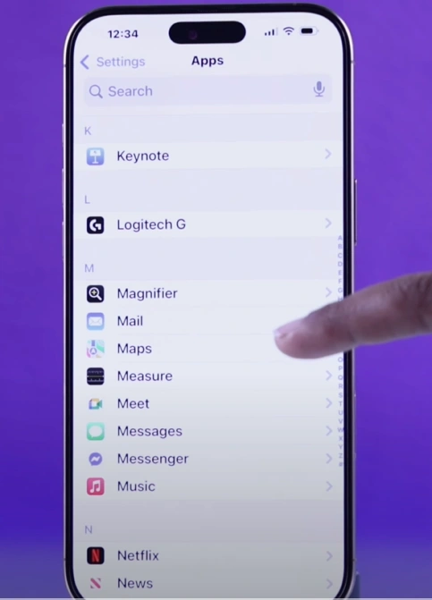 Keep scrolling and select the Mail option from the Settings menu