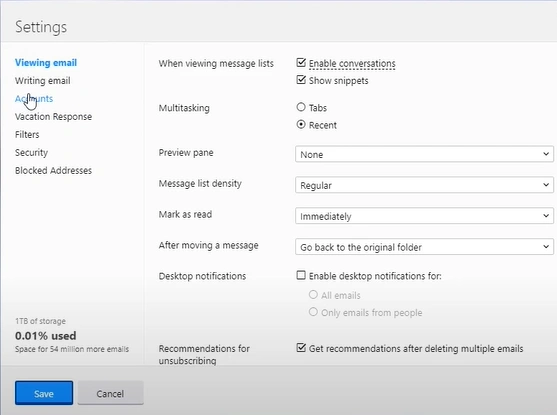select the Accounts option