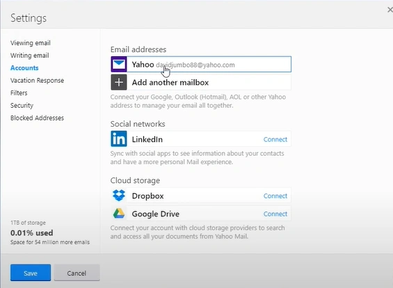 Select the Yahoo account that you want