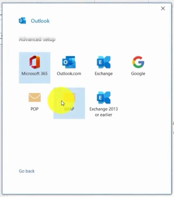 Select IMAP and enter