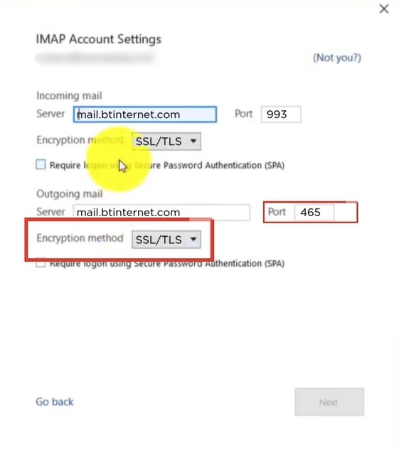 Set the Port to 465 and select