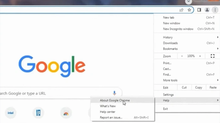 Click on About Google Chrome