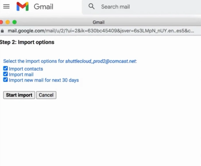 select the import options