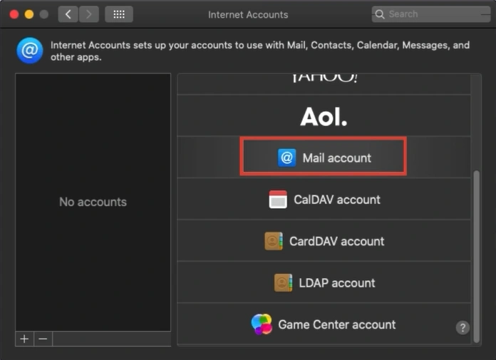 Click on Mail Account