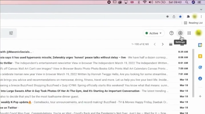 Gmail and click on the Settings icon