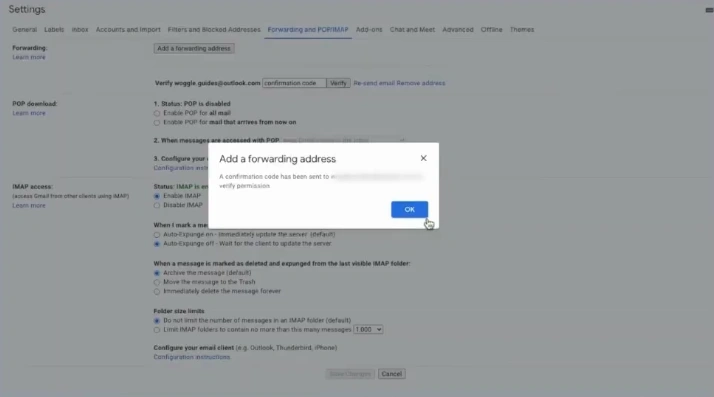 Click on the OK button when you see the confirmation