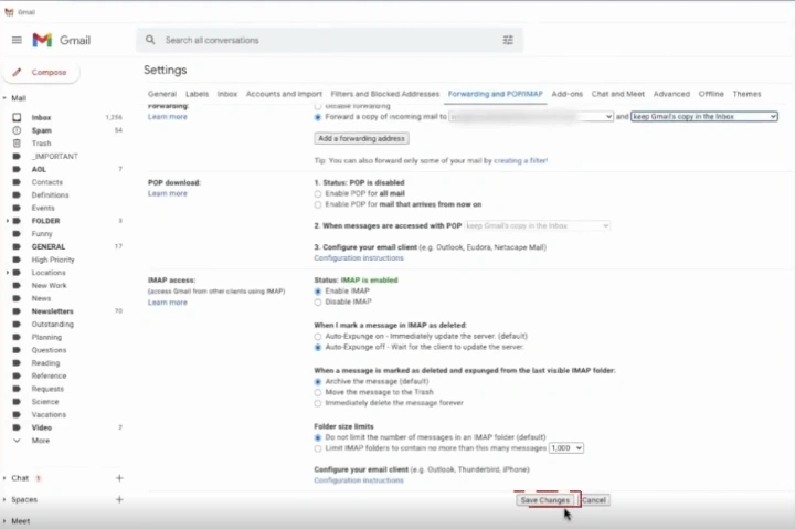 Click Save Changes at the bottom of the page