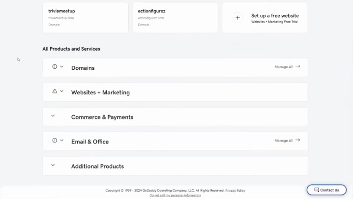 Scroll down and go to the All Products and Services