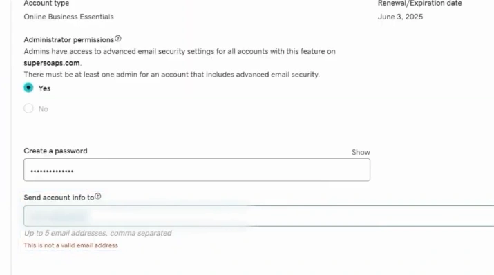 Send account info to