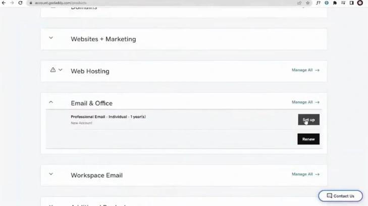 Click on Set up next to Professional Email