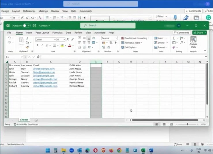 Add your email details to the Excel