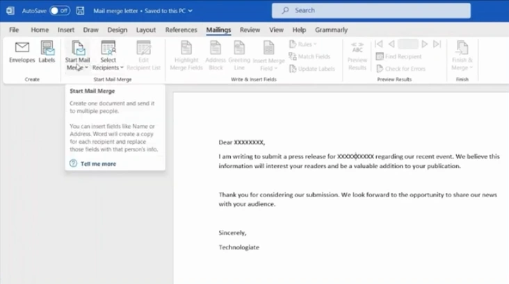 Open Start Mail Merge and select Email Messages
