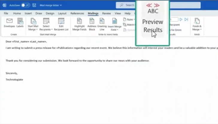 Click on Preview Results to check the emails