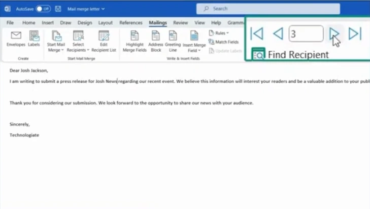 Click on the arrow buttons to check the emails